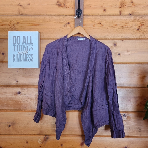Coldwater Creek Jackets & Blazers - Coldwater Creek Plumy Purple Linen Open Jacket Pockets Draped Herringbone PXS 4